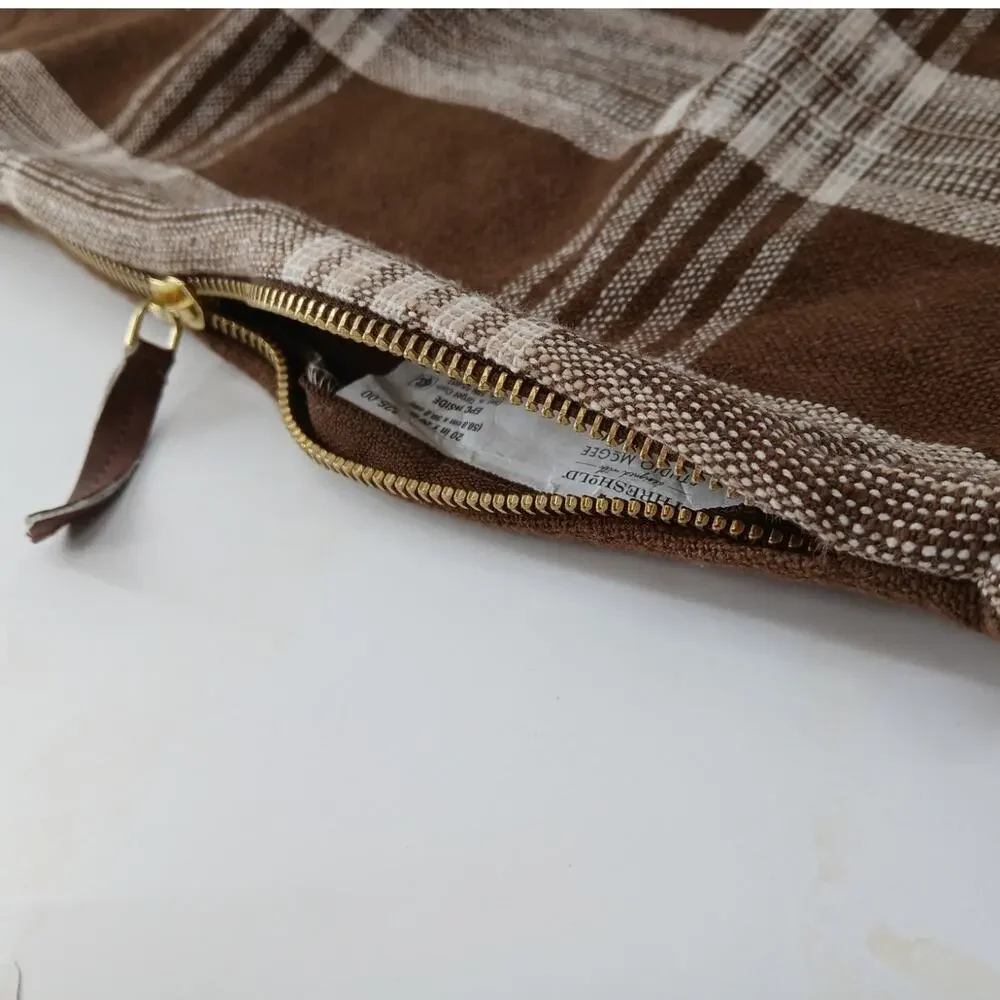 Threshold Studio McGee Linen Blend Toss Pillow Cover Brown Check Plaid 20